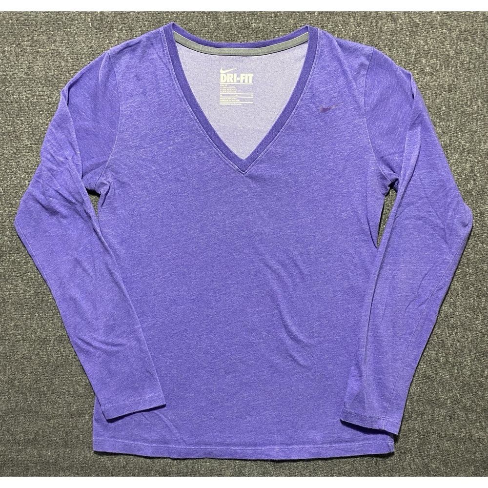 Nike Dri Fit Womens Activewear Tops Purple Heathered Long Sleeve Slim Fit Size M